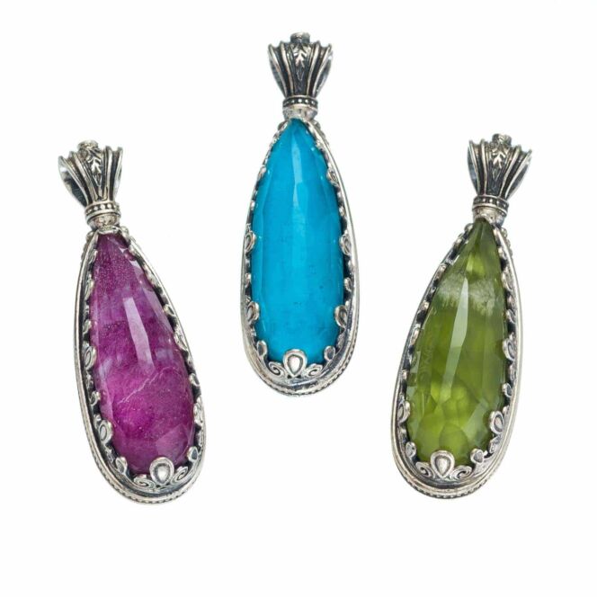 Aegean colors big teardrop pendant in Sterling Silver - Image 3