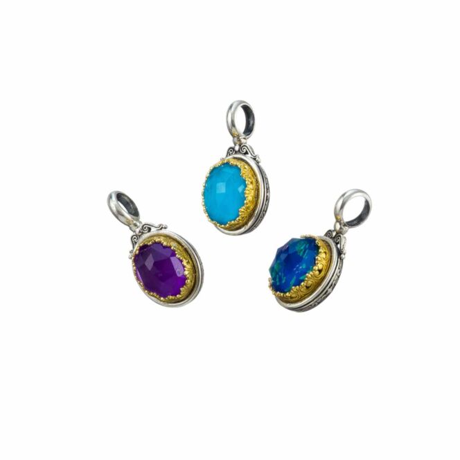 Pendant in sterling silver with Gold plated parts and doublet stone 8x10mm.Iris pendant in Sterling Silver with Gold Plated Parts