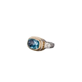 Ring in 18K solid yellow Gold and sterling silver with blue topaz