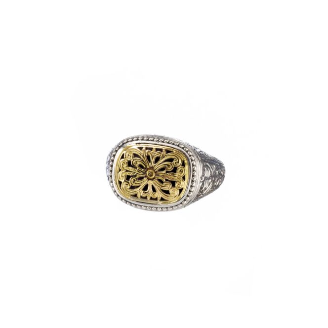 Ring in 18K solid Yellow Gold and sterling silver.Garden Shadows men ring in 18K Gold and Sterling Silver