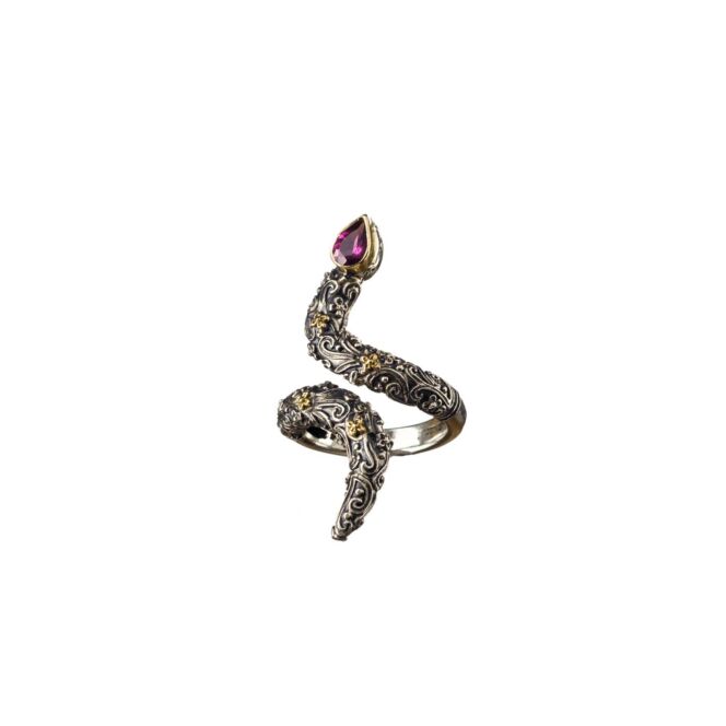 Eden's Garden Snake ring in 18K Gold and Sterling Silver with blue topaz - Image 4
