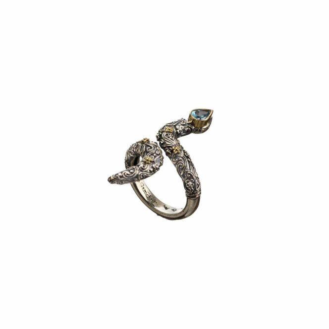 Eden's Garden Snake ring in 18K Gold and Sterling Silver with blue topaz - Image 3