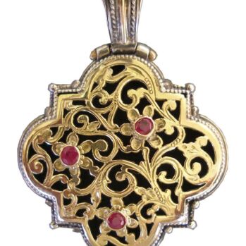 Pendant in 18K solid Yellow Gold and sterling silver with rubies.Garden Shadows pendant in 18K Gold and Sterling Silver with rubies