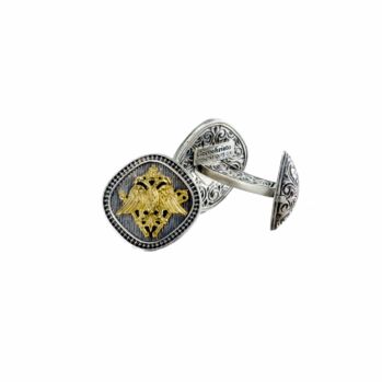 Cufflinks in 18K solid Yellow Gold and sterling silver.Byzantine cufflinks in 18K Gold and Sterling Silver