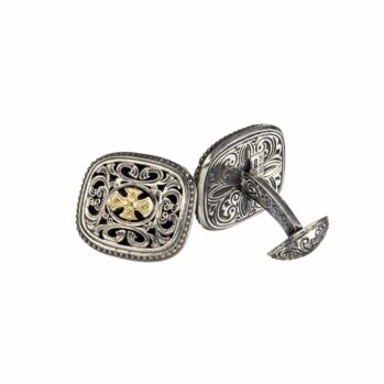 Cufflinks in 18K solid Yellow Gold and sterling silver.Byzantine cufflinks in 18K Gold and Sterling Silver