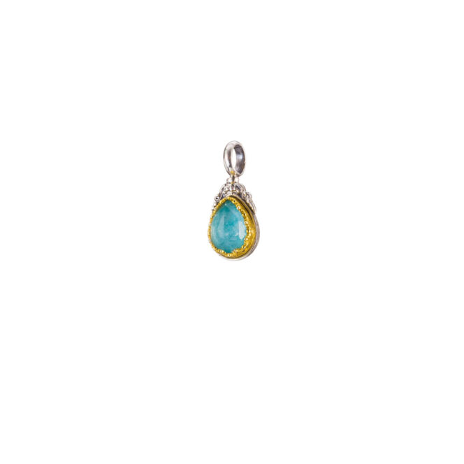 Pendant in sterling silver with Gold plated parts and doublet stone 7x10mm.Iris pendant in Sterling Silver with Gold Plated Parts