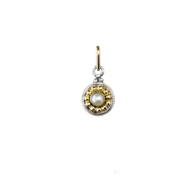 Athenian flowers small round pendant in 18K Gold and Sterling Silver - Image 3