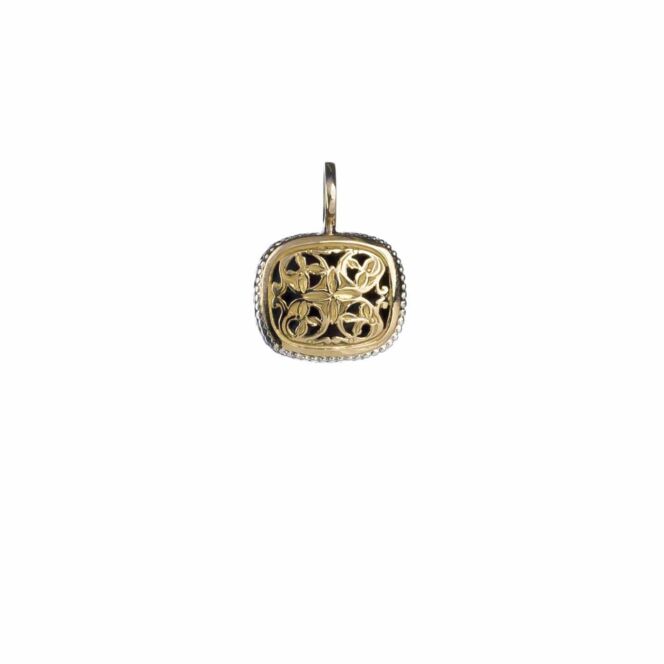 Pendant in 18K solid Yellow Gold and sterling silver.Garden shadows cushion pendant in 18K Gold and Sterling Silver