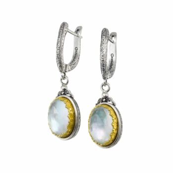 Earrings in sterling silver with Gold plated parts and doublet stones 10x14mm.Iris earrings in Sterling Silver with Gold Plated Parts