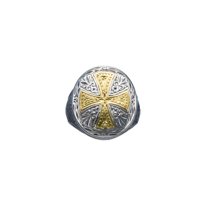Byzantine Ring oval with cross in 18K Gold and Sterling Silver - Image 2