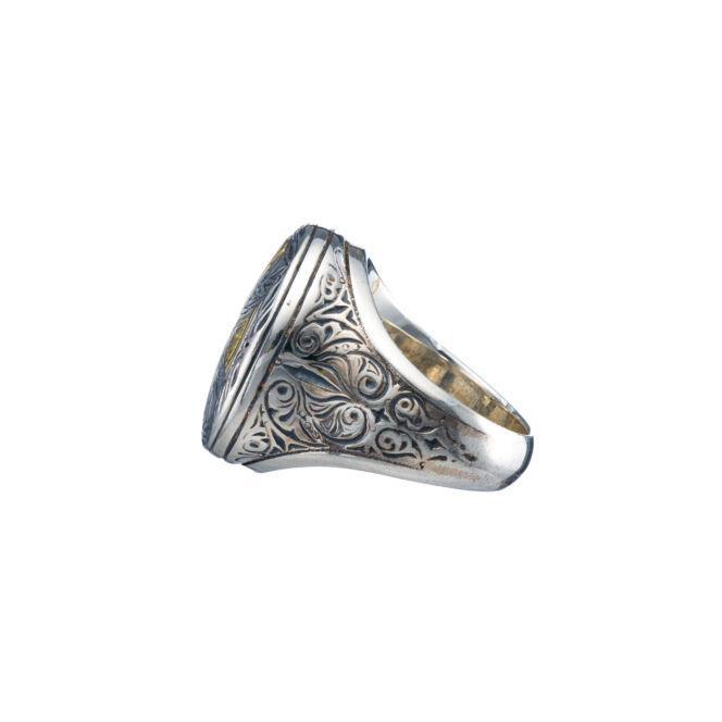 Byzantine Ring oval with cross in 18K Gold and Sterling Silver - Image 4