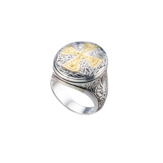 Byzantine Ring oval with cross in 18K Gold and Sterling Silver - Image 3
