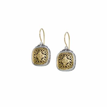 Earrings in 18K solid Yellow Gold and sterling silver.Mediterranean square earrings in 18K Gold and Sterling Silver
