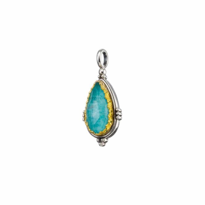 Pendant in sterling silver with Gold plated parts and doublet stone 10x20mmSemeli pendant in Sterling silver with Gold plated parts