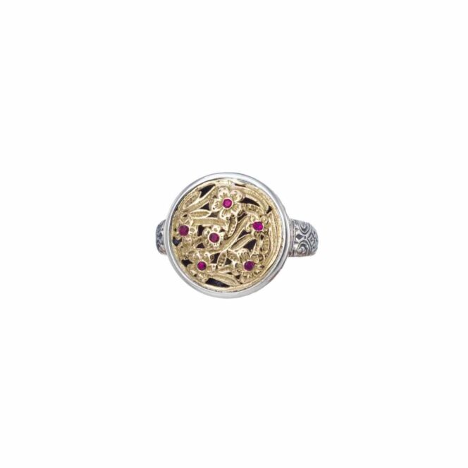 Ring in 18K solid Yellow Gold and sterling silver with rubies.Harmony Round ring in 18K Gold and Sterling silver with rubies