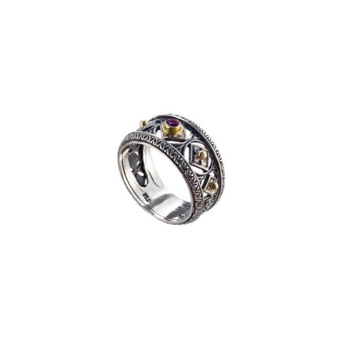 Byzantine ring in 18K Gold and Sterling Silver with ruby - Image 2