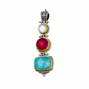 Pendant in sterling silver with Gold plated parts and doublet stones.Iris Pendant in Sterling Silver with Gold Plated Parts