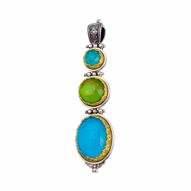 Pendant in sterling silver with Gold plated parts and doublet stones.Iris Pendant in Sterling Silver with Gold Plated Parts
