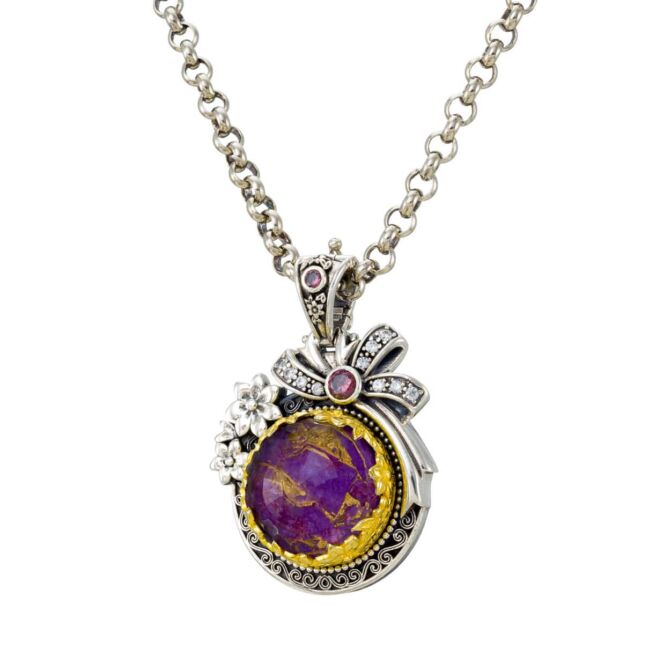Dione round pendant in Sterling Silver with Gold Plated Parts - Image 4