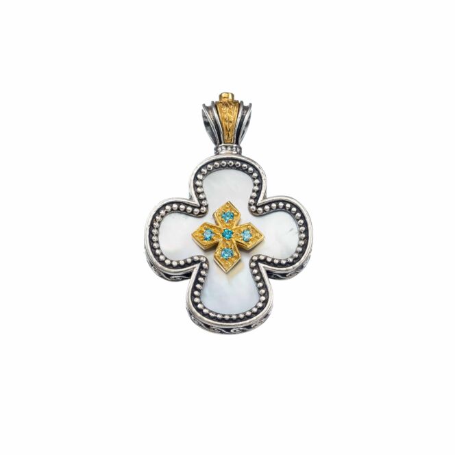 Cross in sterling silver with Gold plated parts mother of pearl and cubic zirconia - Image 2
