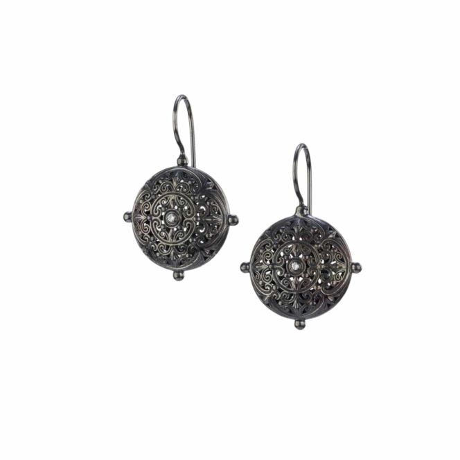 Round earrings in Black plated silver 925 and cubic zirconia (size 2)Kallisto Round earrings in Black plated silver 925
