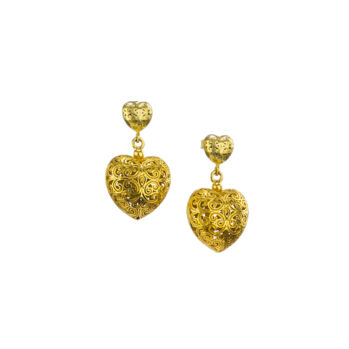 Heart earrings in Gold plated silver 925.Kallisto Dangle and Drop Heart Earrings in Gold plated silver 925