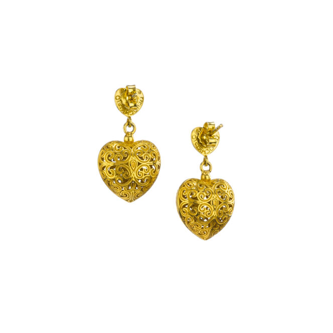 Kallisto Dangle and Drop Heart Earrings in Gold plated silver 925 - Image 2