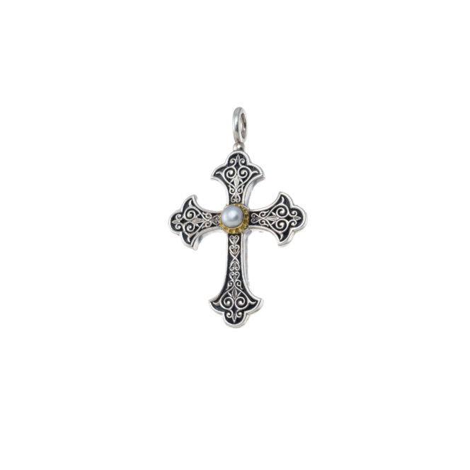 Aretousa Cross in sterling silver with 18K Gold with Pearl - Image 4