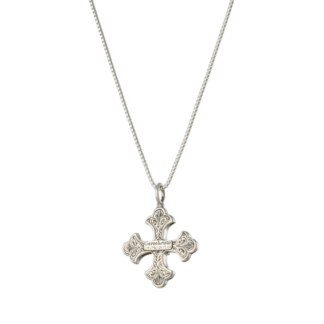 sterling silver and a semi precious stone 3x3mmAretousa Medium Cross in 18K Gold and Sterling silver with Peridot