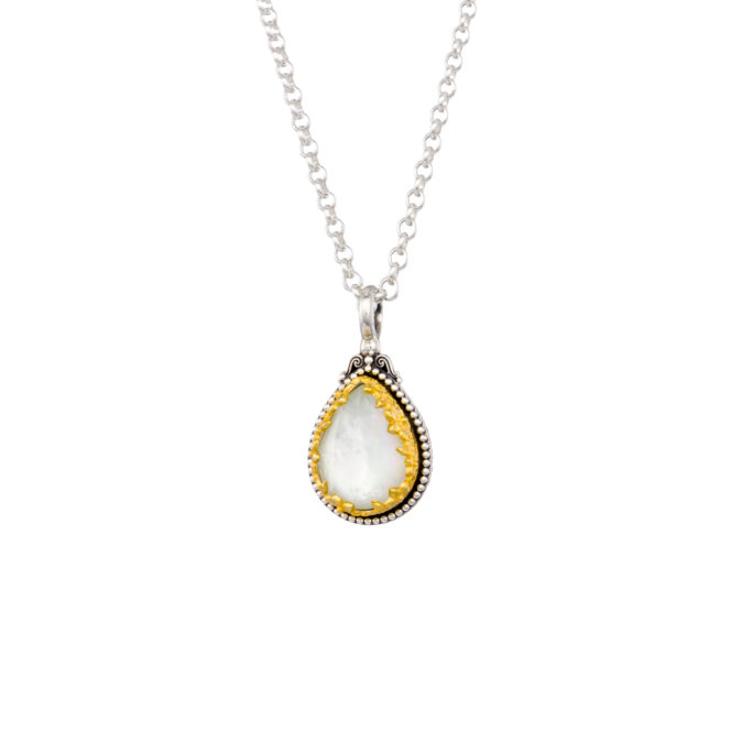 Pendant in sterling silver with Gold plated parts and doublet stone 12x16mmDione teardrop pendant in sterling silver with Gold plated parts