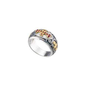 sterling silver and rubies.Patmos Ring in 18K Gold and Sterling silver with rubies
