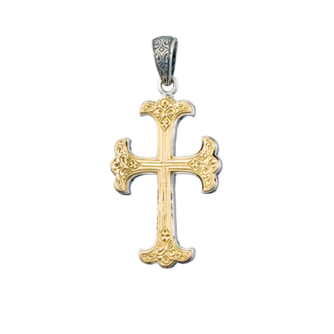 Cross in 18K solid Yellow Gold and Sterling Silver.Byzantine cross in 18K Gold and Sterling Silver