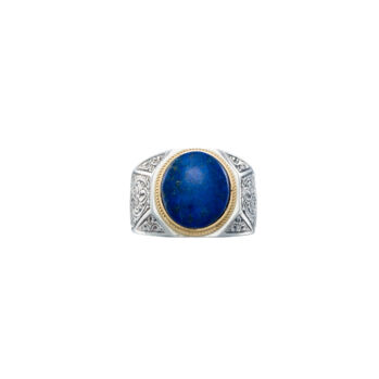 Ring in 18K solid Yellow Gold and sterling silver with semi precious stone.Classic oval ring in 18K Gold and Sterling silver with semi precious stone