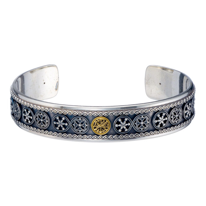 Byzantine symbol ΑΡΧΩ bracelet in Sterling silver with 18K solid Yellow Gold details.Byzantine symbol ΑΡΧΩ Bracelet in Sterling silver with 18K Gold details