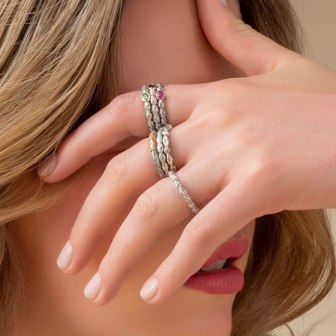 Eden's Garden Band Ring in Sterling silver with Gold K18 and Oval Gemstone - Image 16