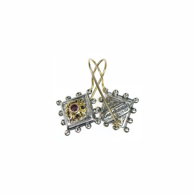 Byzantine earrings in 18K Gold and Sterling Silver with ruby - Image 3