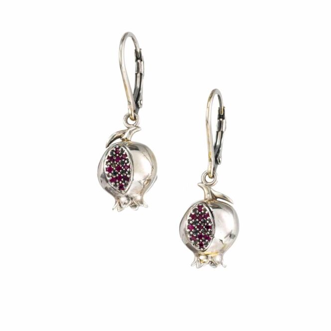 Earrings in sterling silver with red cz.Pomegranate earrings in sterling silver with red CZ