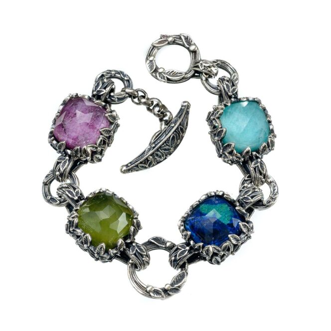 Bracelet in sterling silver with doublet stones 15x15mm.Cyclamin bracelet in Sterling Silver