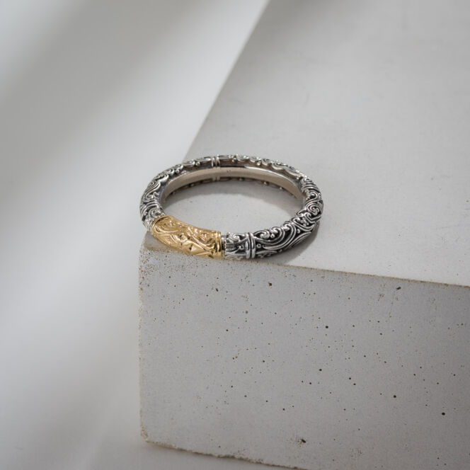 Ring in 18K solid Yellow Gold and Sterling Silver.Eden's Garden Band Ring in 18K Gold and Sterling Silver